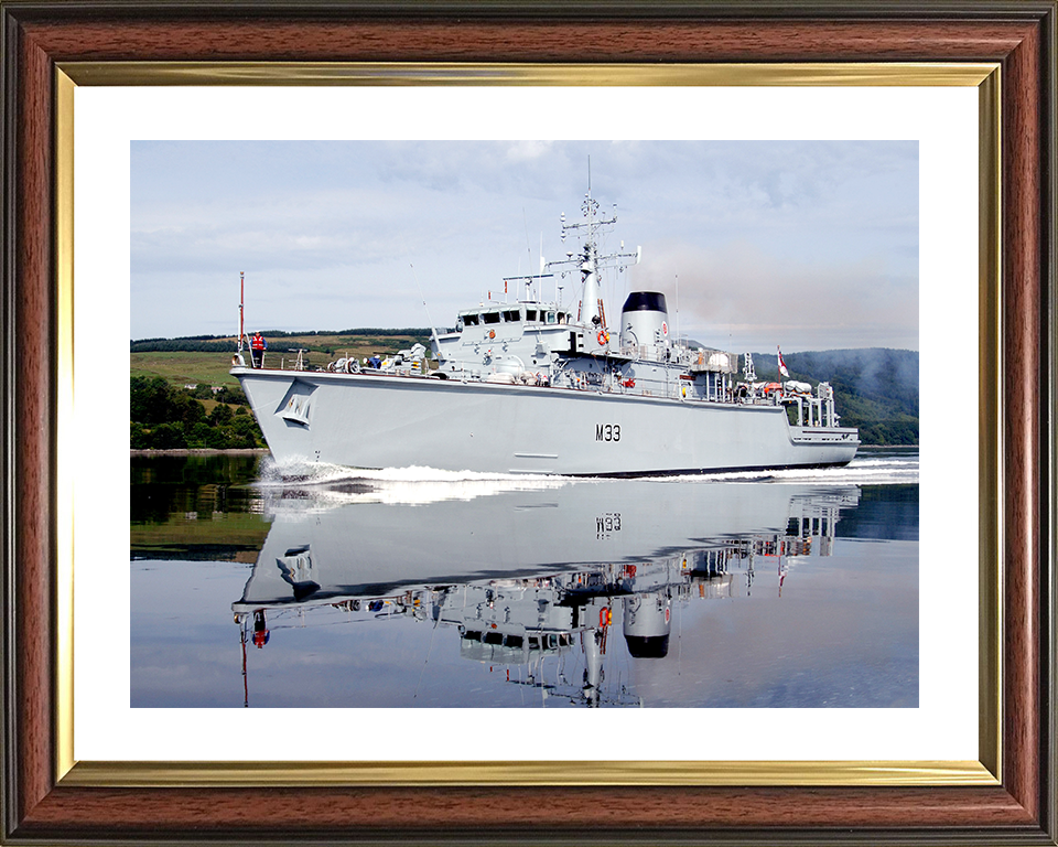 HMS Brocklesby (M33) Royal Navy Hunt Class Mine Warfare Vessel Port Side Reflections Photo Print Wall Art Decor Posters, Prints, & Visual Artwork Hampshire Prints 10 x 8 Classic Frame Yes