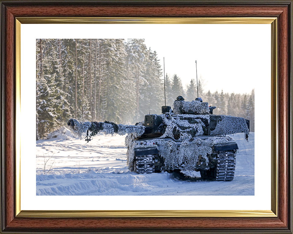 British Army Challenger 2 Main Battle Tank in the snow Photo Print Wall Art Military Decor UK Poster Posters, Prints, & Visual Artwork Hampshire Prints 10 x 8 Classic Frame Yes