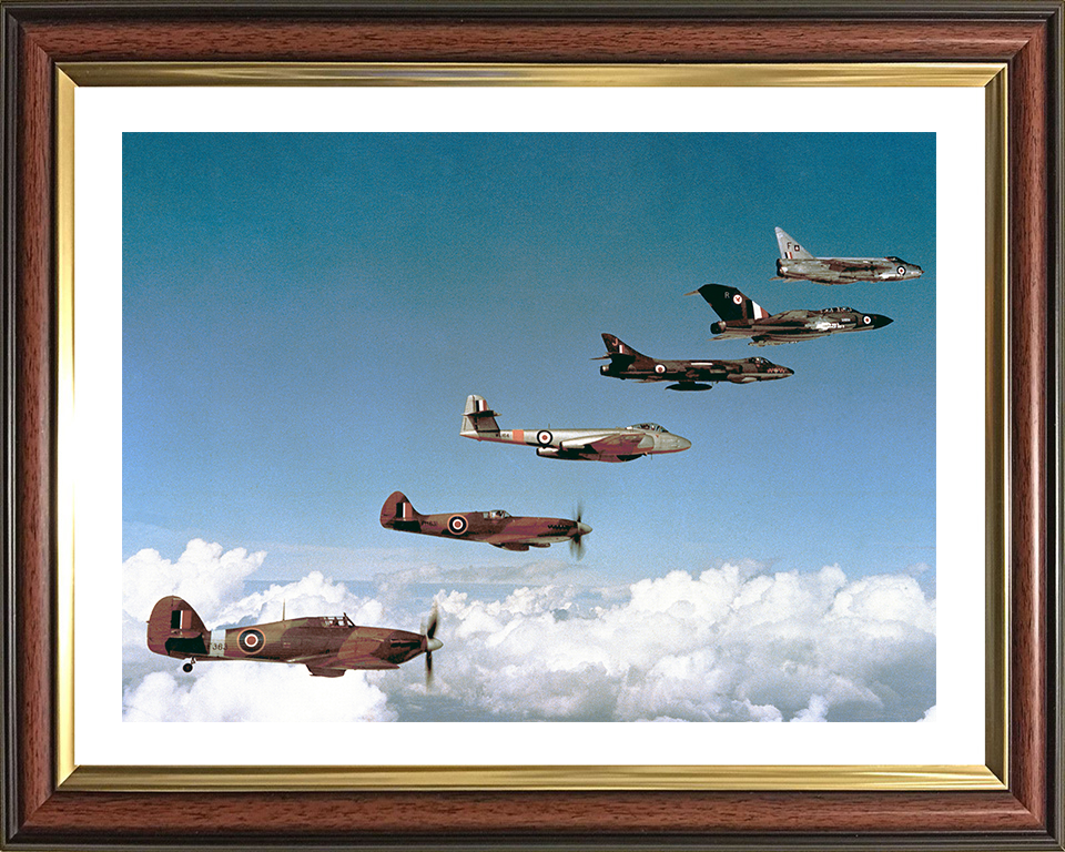 RAF Fighters 1940-1960 in flight Photo Print - Royal Air Force Aircraft Hampshire Prints 10 x 8 Classic Frame Yes