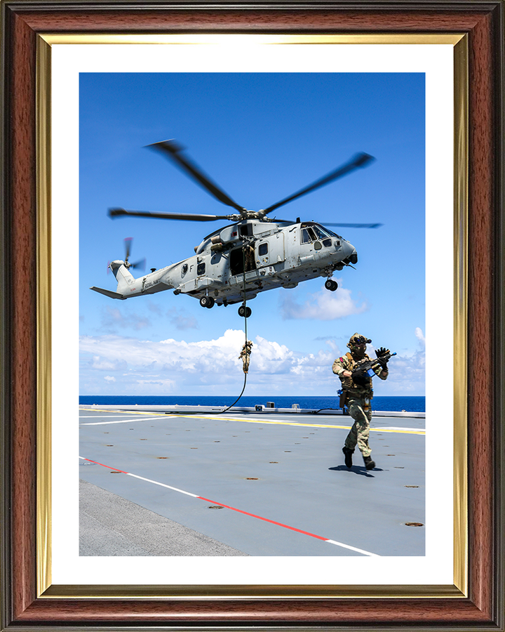 Royal Marine Commando Fast Roping from a Merlin 2025 Photo Print - 42 Commando Hampshire Prints 10 x 8 Classic Frame Yes