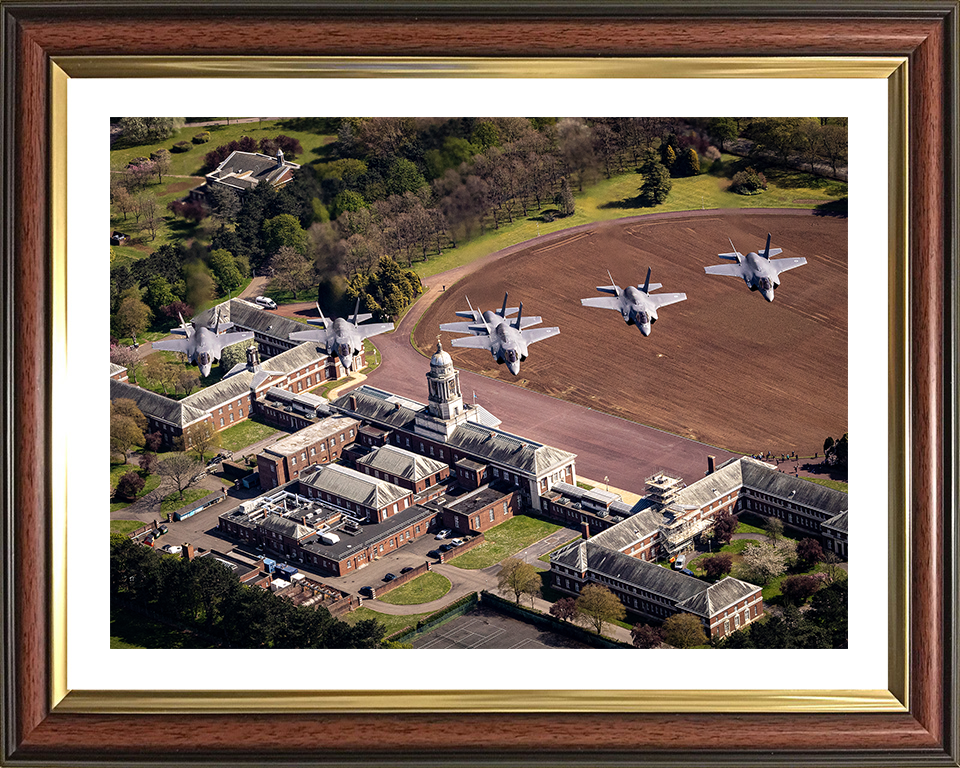 Six RAF F-35B Lightning jets above RAF College Cranwell Photo Print - Royal Air Force Aircraft Hampshire Prints 10 x 8 Classic Frame Yes