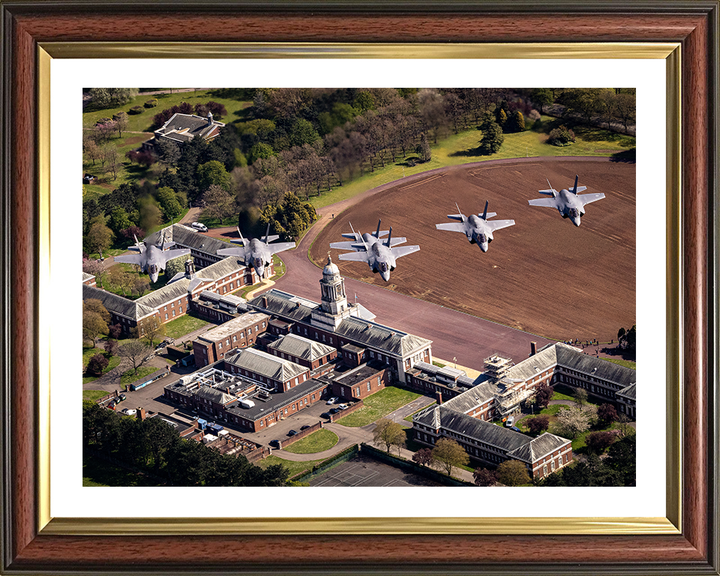 Six RAF F-35B Lightning jets above RAF College Cranwell Photo Print - Royal Air Force Aircraft Hampshire Prints 10 x 8 Classic Frame Yes