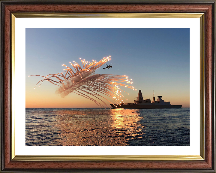 HMS Diamond (D34) Photo Print - With Flares 2018 - Royal Navy Type 45 Destroyer Hampshire Prints 10 x 8 Classic Frame Yes