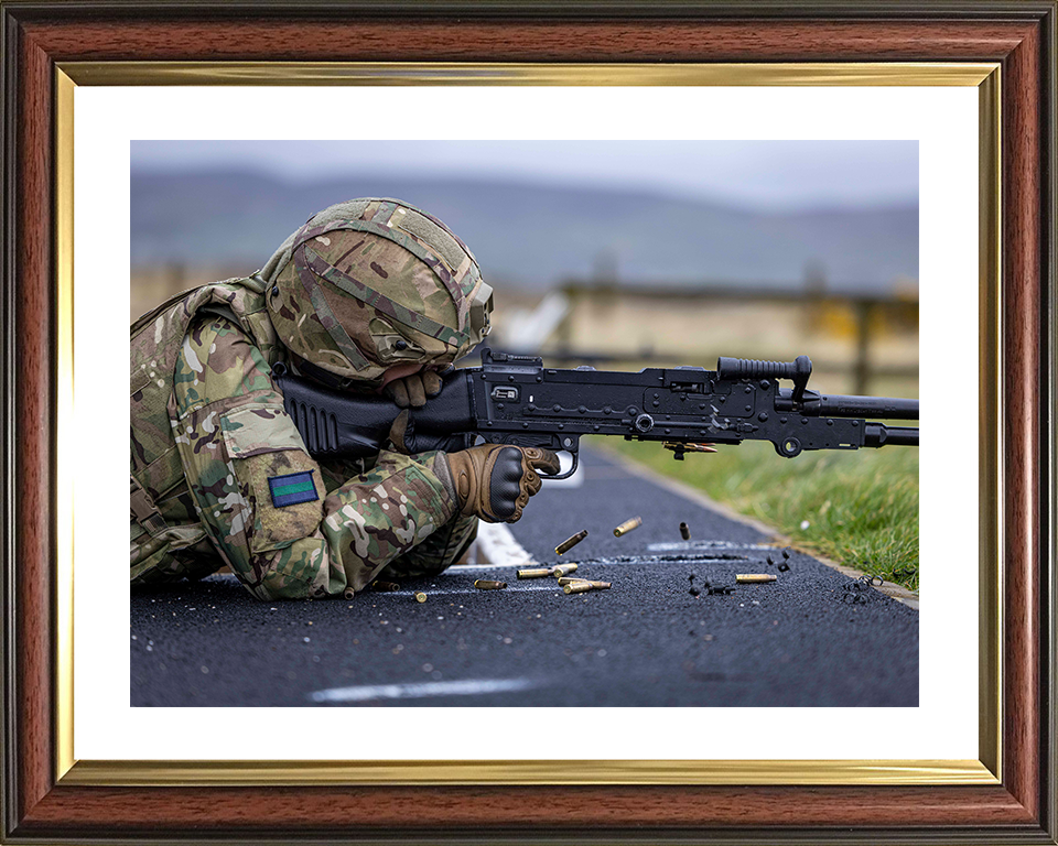 British Army Reserve Trooper firing a GPMG Photo Print Wall Art Military Decor Poster Posters, Prints, & Visual Artwork Hampshire Prints 10 x 8 Classic Frame Yes