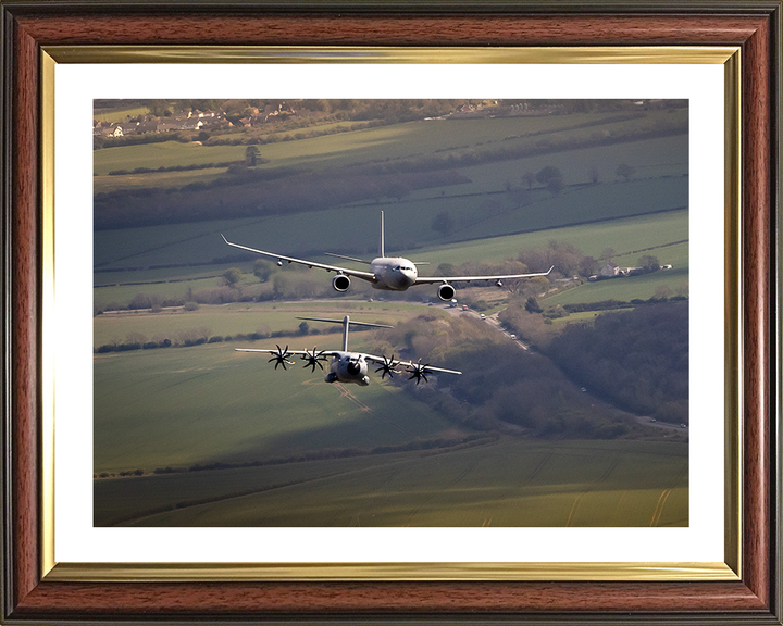 RAF Voyager and C-130J Hercules above RAF College Cranwell Photo Print - Royal Air Force Aircraft Hampshire Prints 10 x 8 Classic Frame Yes