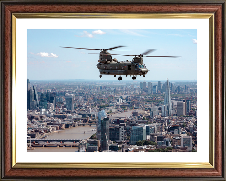 RAF Chinook Helicopter Over The Thames Photo Print - Royal Air Force Aircraft Hampshire Prints 10 x 8 Classic Frame Yes