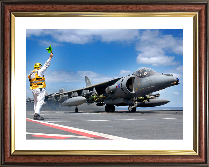 RAF Harrier GR7A on an Aircraft Carriers Flightdeck Photo Print - Royal Air Force Aircraft Posters, Prints, & Visual Artwork Hampshire Prints 10 x 8 Classic Frame Yes