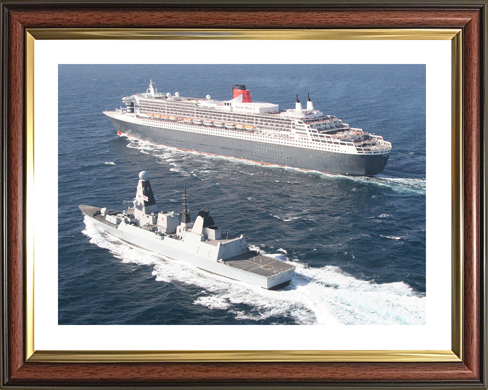 HMS Defender (D36) Photo Print - With Queen Mary 2 - Royal Navy Type 45 Destroyer Hampshire Prints 10 x 8 Classic Frame Yes