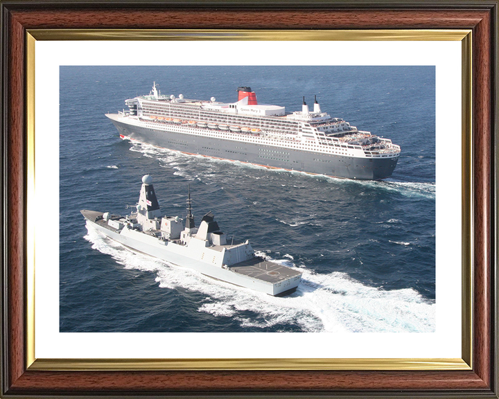 HMS Defender (D36) Photo Print - With Queen Mary 2 - Royal Navy Type 45 Destroyer Hampshire Prints 10 x 8 Classic Frame Yes