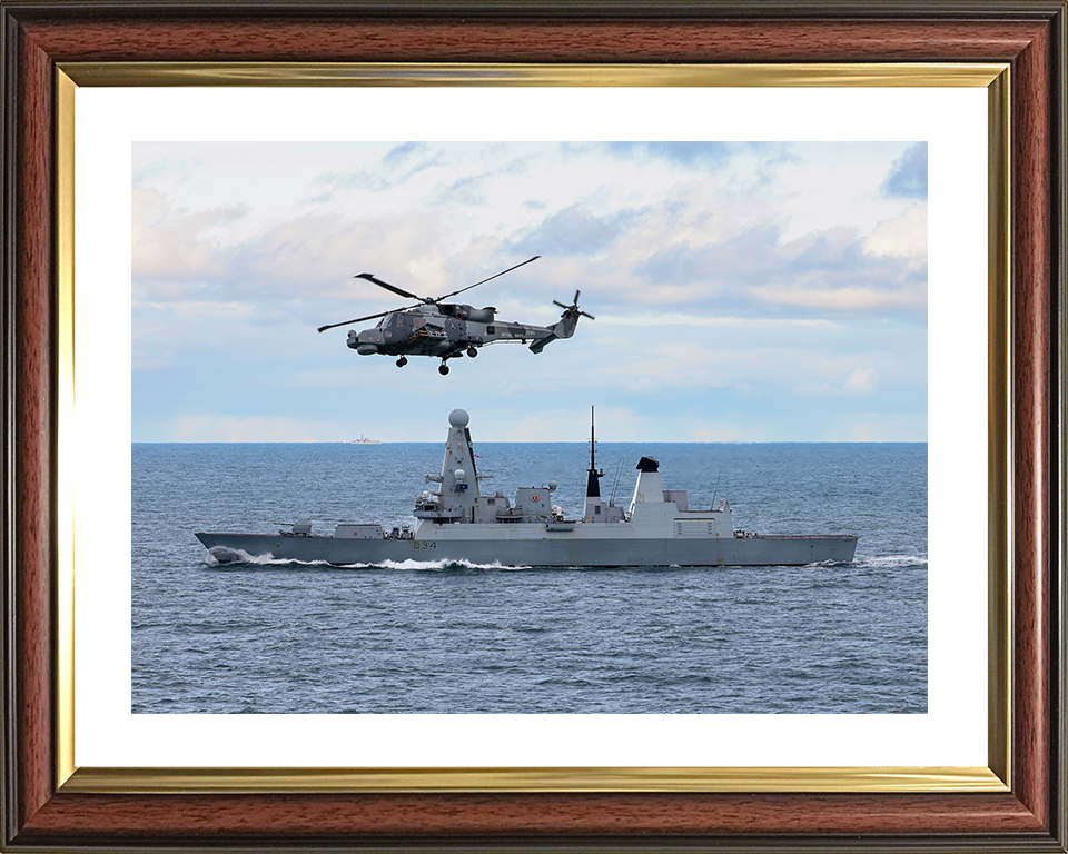 HMS Diamond (D34) Royal Navy Type 45 Destroyer With Wildcat Helicopter Photo Print Wall Art Decor Posters, Prints, & Visual Artwork Hampshire Prints 10 x 8 Classic Frame Yes