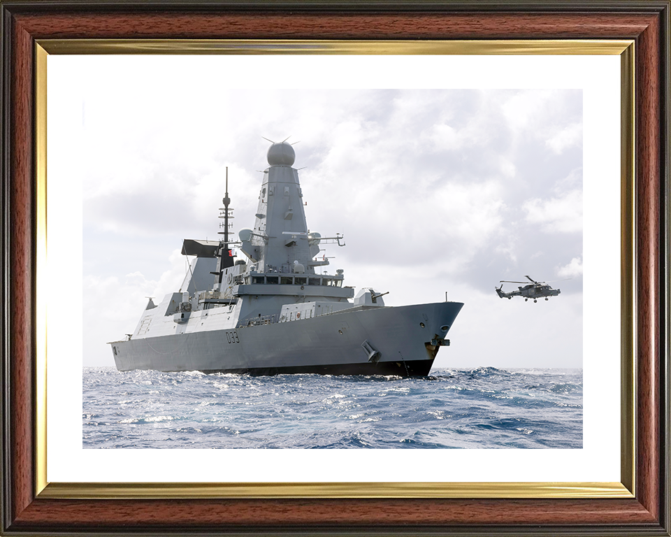 HMS Dauntless (D33) Royal Navy Type 45 Destroyer At Sea With Lynx Photo Print Wall Art Decor Posters, Prints, & Visual Artwork Hampshire Prints 10 x 8 Classic Frame Yes