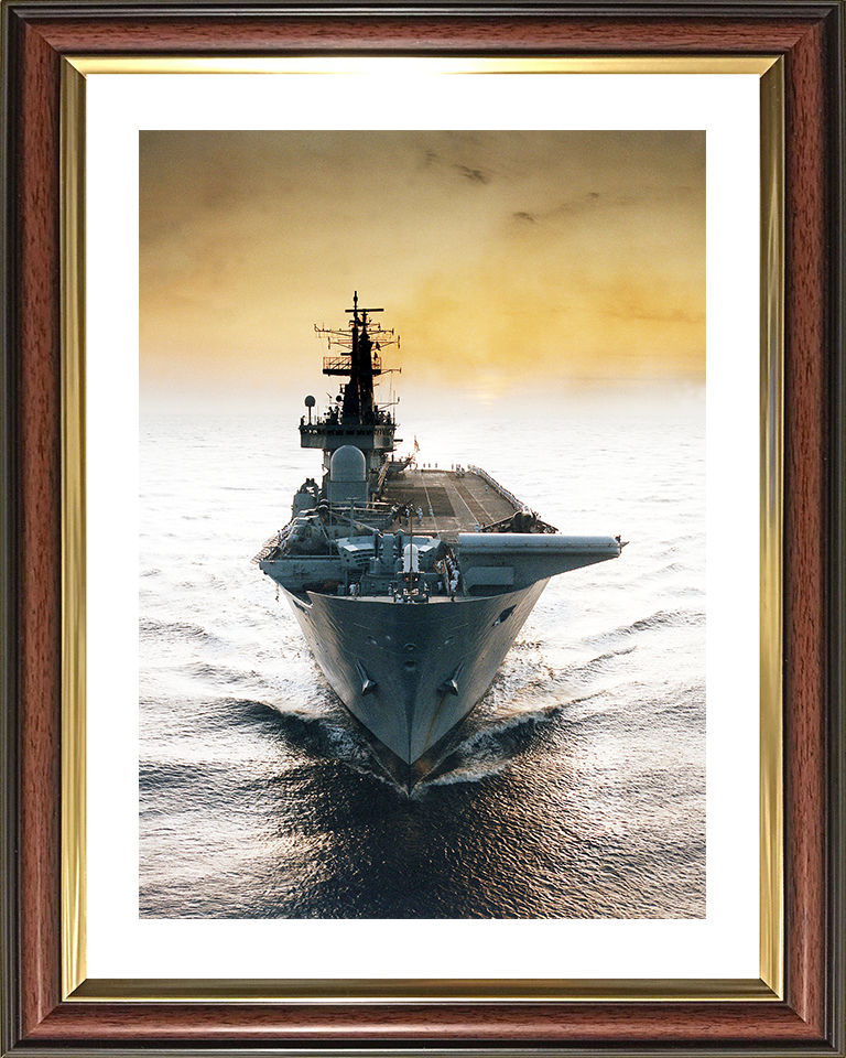 HMS Ark Royal (R07) Royal Navy Invincible Class Aircraft Carrier Bow View at Sunset Photo Print Wall Art Decor Posters, Prints, & Visual Artwork Hampshire Prints 10 x 8 Classic Frame Yes