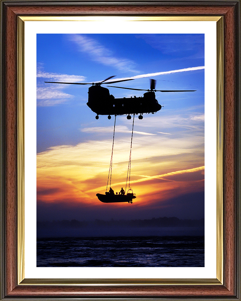 Royal Marines Commandos on a Rib Hoisted By a Chinook Helicopter Photo Print Hampshire Prints 10 x 8 Classic Frame Yes