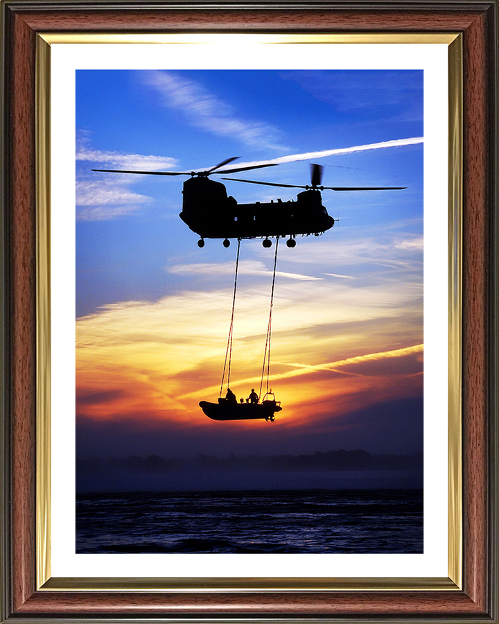 Royal Marines Commandos on a Rib Hoisted By a Chinook Helicopter Photo Print Hampshire Prints 10 x 8 Classic Frame Yes