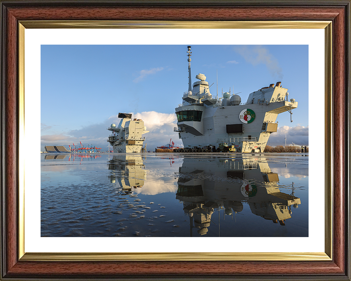 HMS Queen Elizabeth (R08) Photo Print - Flight Deck Reflections - Royal Navy Queen Elizabeth Class Aircraft Carrier Hampshire Prints 10 x 8 Classic Frame Yes