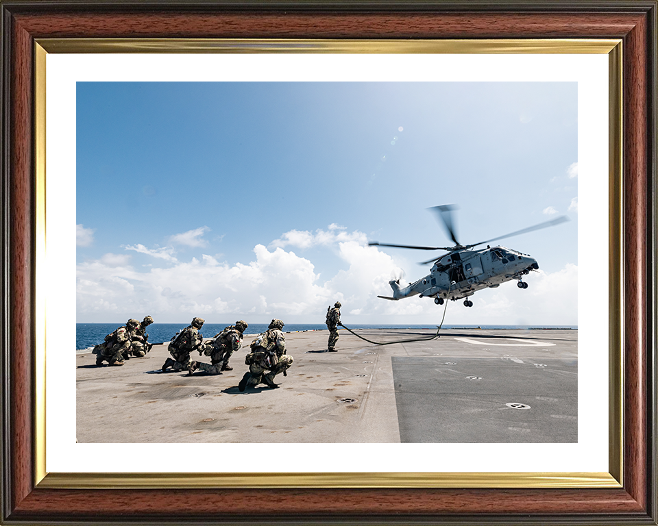 Royal Marines Fast Rope from a Merlin Helicopter Photo Print - 42 Commando Hampshire Prints 10 x 8 Classic Frame Yes