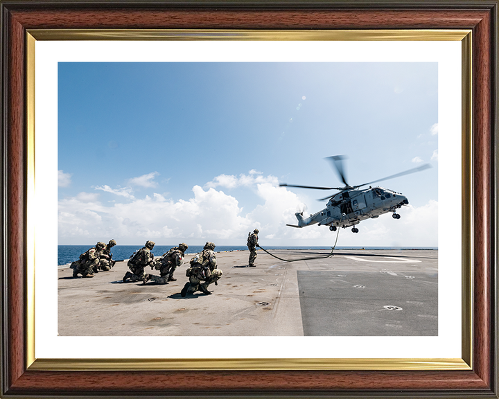 Royal Marines Fast Rope from a Merlin Helicopter Photo Print - 42 Commando Hampshire Prints 10 x 8 Classic Frame Yes