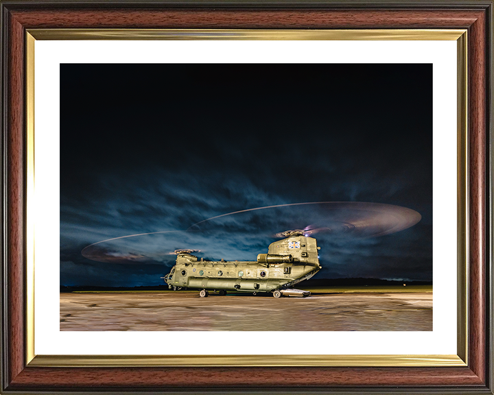 RAF Chinook Helicopter Night Takeoff Photo Print - Royal Air Force Aircraft Hampshire Prints 10 x 8 Classic Frame Yes
