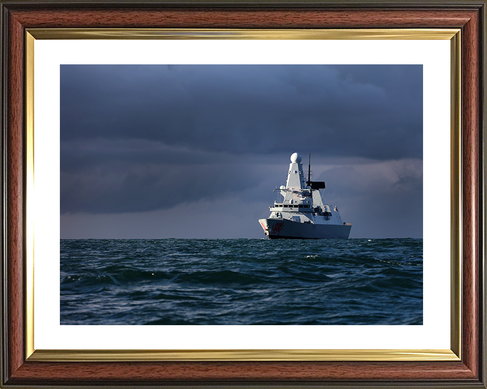 HMS Dragon (D35) Royal Navy Type 45 Destroyer With Stormy Skies Photo Print Wall Art Decor Posters, Prints, & Visual Artwork Hampshire Prints 10 x 8 Classic Frame Yes