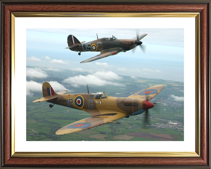 RAF Spitfire And Hurricane Planes flying over Lincolnshire Photo Print - Royal Air Force Aircraft Posters, Prints, & Visual Artwork Hampshire Prints 10 x 8 Classic Frame Yes