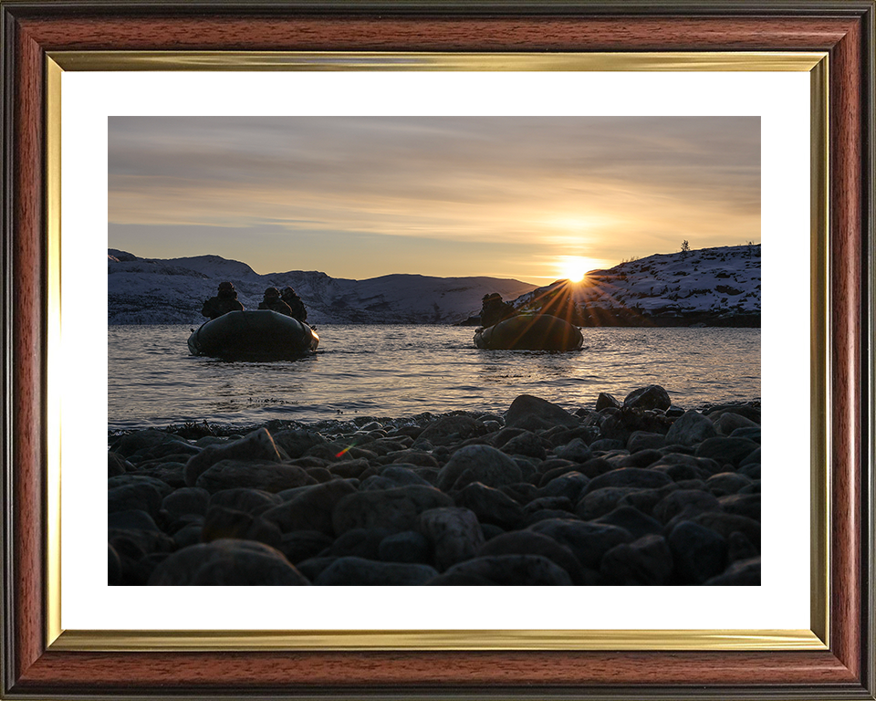 Royal Marines on Two Inflatable Raiding Crafts at Sunset Photo Print 30 Commando Wall Art Military Decor Posters, Prints, & Visual Artwork Hampshire Prints 10 x 8 Classic Frame Yes