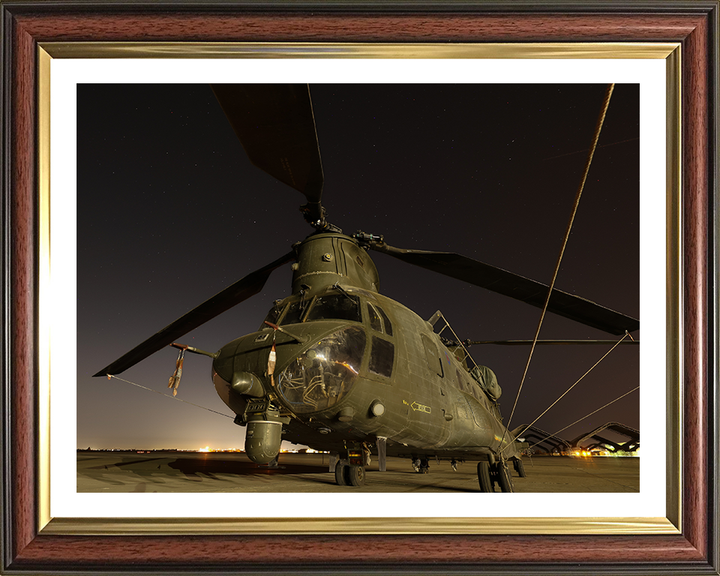 RAF Chinook Helicopter on Runway at night Photo Print - Royal Air Force Aircraft Hampshire Prints 10 x 8 Classic Frame Yes