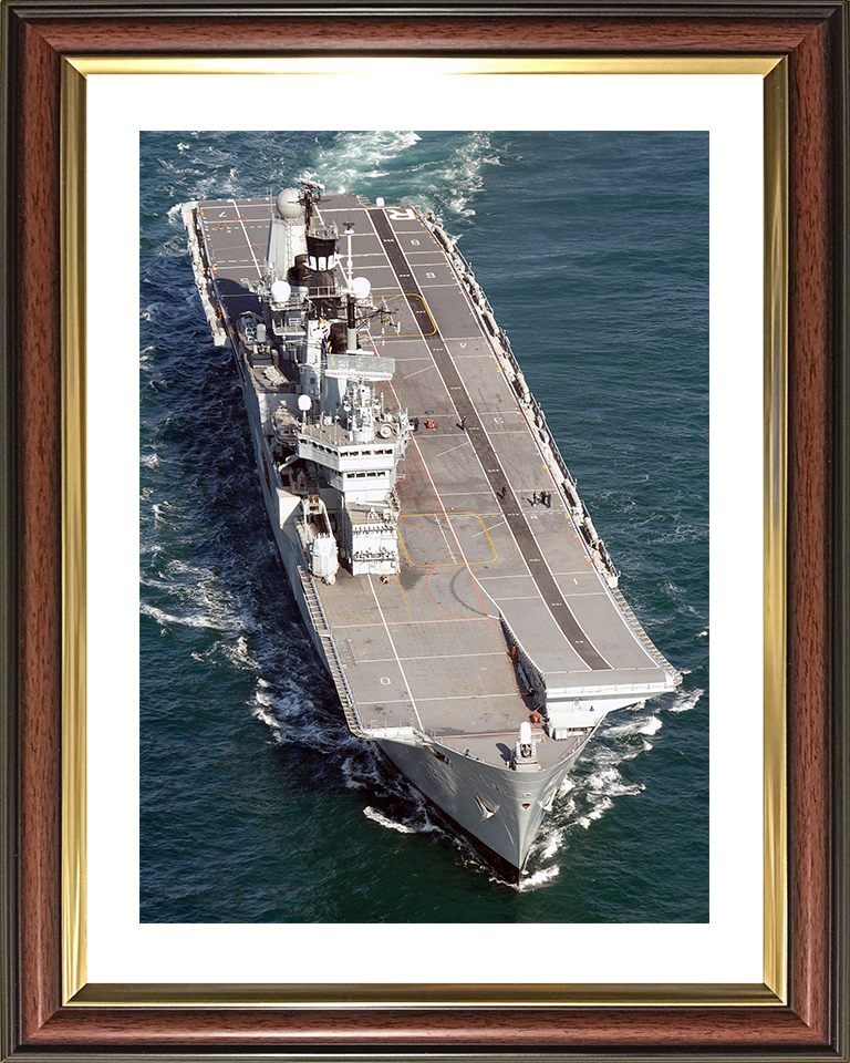 HMS Ark Royal (R07) Royal Navy Invincible Class Aircraft Carrier At Sea From Above Photo Print Wall Art Decor Posters, Prints, & Visual Artwork Hampshire Prints 10 x 8 Classic Frame Yes