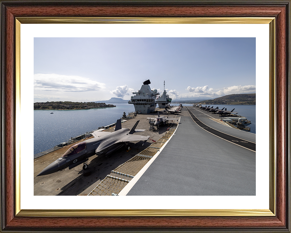 HMS Prince of Wales (R09) Photo Print - Flight Deck View 2025 - Royal Navy Queen Elizabeth Class Aircraft Carrier Hampshire Prints 10 x 8 Classic Frame Yes