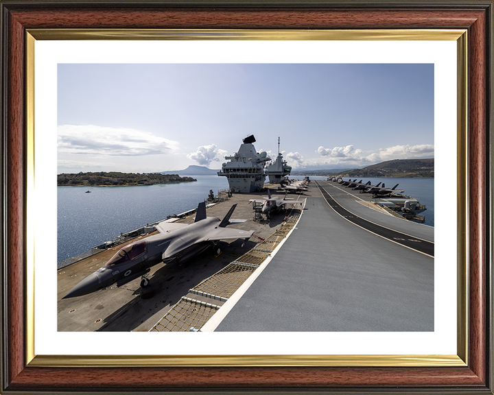 HMS Prince of Wales (R09) Photo Print - Flight Deck View 2025 - Royal Navy Queen Elizabeth Class Aircraft Carrier Hampshire Prints 10 x 8 Classic Frame Yes