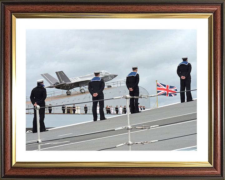 HMS Queen Elizabeth (R08) Photo Print - Sailors on Ski Jump - Royal Navy Queen Elizabeth Class Aircraft Carrier Hampshire Prints 10 x 8 Classic Frame Yes