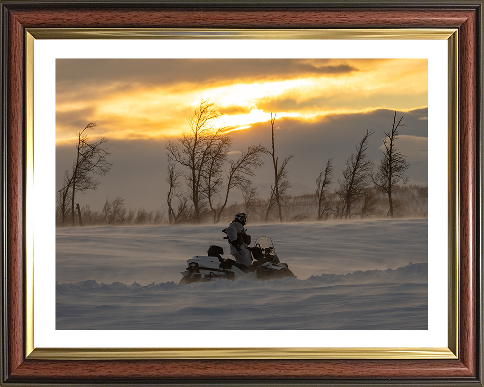 Royal Marine Commando on a Snowmobile Photo Print - SRS Hampshire Prints 10 x 8 Classic Frame Yes