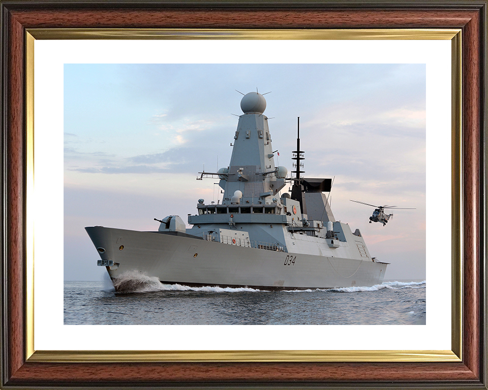 HMS Diamond (D34) Photo Print - With Sea King 2012 - Royal Navy Type 45 Destroyer Hampshire Prints 10 x 8 Classic Frame Yes