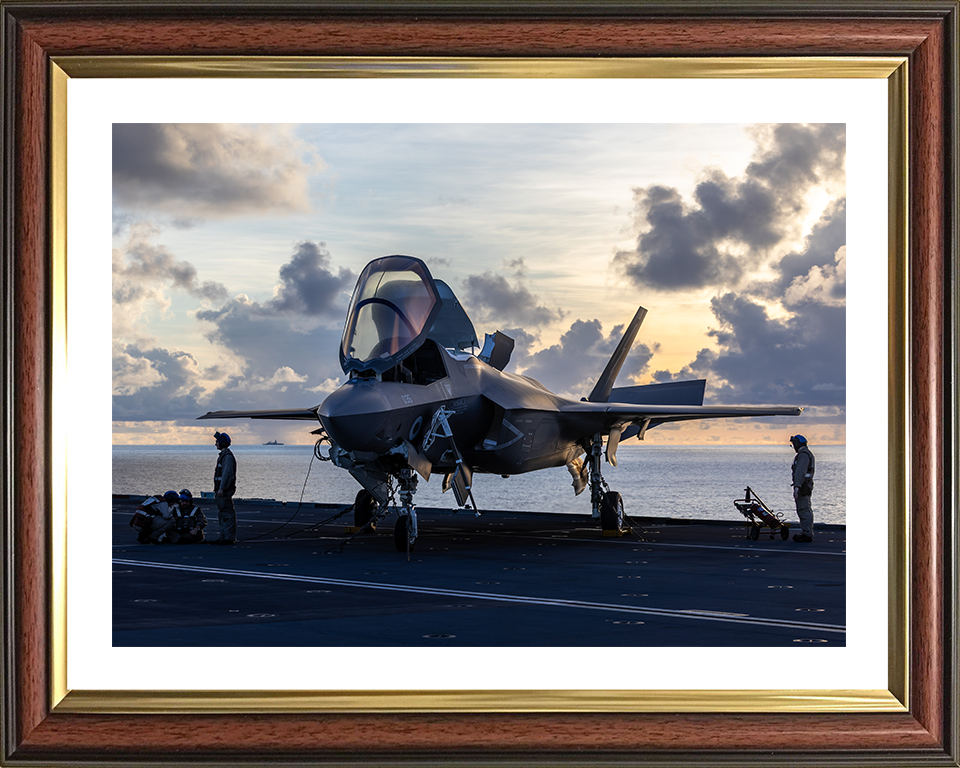 Engineers Maintaining an F-35B Lighting Jet Photo Print - Royal Navy Aircraft Posters, Prints, & Visual Artwork Hampshire Prints 10 x 8 Classic Frame Yes