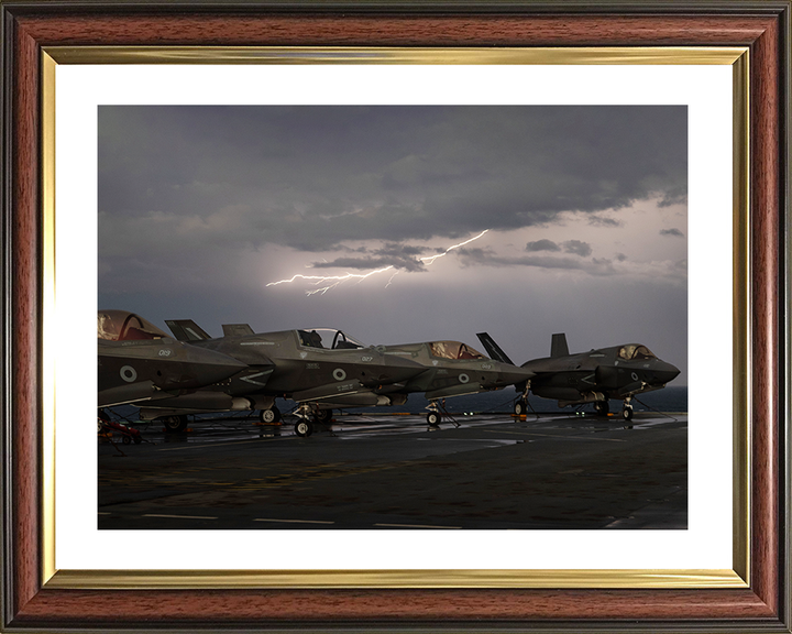 Lightning strikes over RAF F-35B Jets Royal Air Force Aircraft Photo Print Wall Art Aviation Decor UK Posters, Prints, & Visual Artwork Hampshire Prints 10 x 8 Classic Frame Yes
