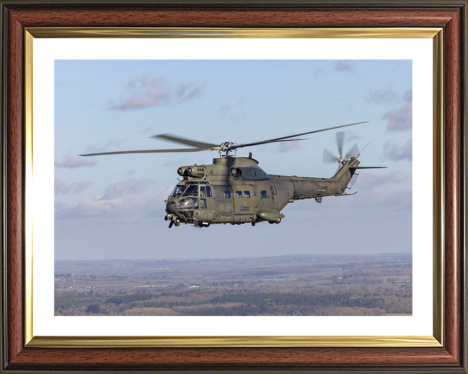 RAF Puma HC2 Helicopter in flight Photo Print - Royal Air Force Aircraft Hampshire Prints 10 x 8 Classic Frame Yes