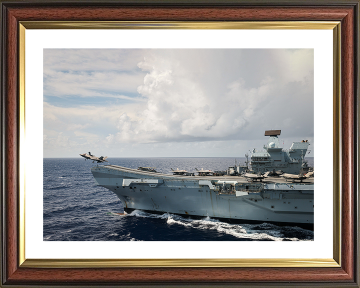 HMS Prince of Wales (R09) Photo Print - F-35B Lightning Takeoff - Royal Navy Queen Elizabeth Class Aircraft Carrier Hampshire Prints 10 x 8 Classic Frame Yes