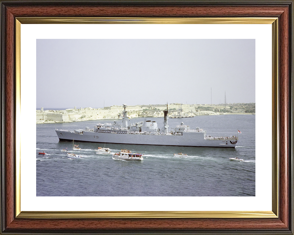 HMS Brazen (F91) Royal Navy Type 22 Frigate Leaving Valletta Malta Photo Print Wall Art Decor Posters, Prints, & Visual Artwork Hampshire Prints 10 x 8 Classic Frame Yes