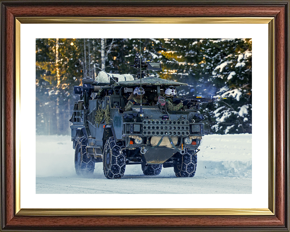 British Army Soldier operating a Jackal 2 Vehicle on Snow Photo Print Wall Art Military Decor Posters Posters, Prints, & Visual Artwork Hampshire Prints 10 x 8 Classic Frame Yes