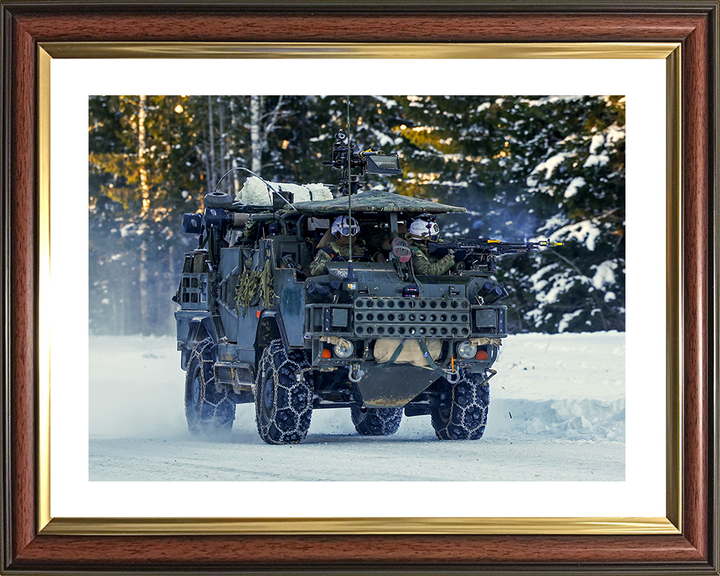 British Army Soldier operating a Jackal 2 Vehicle on Snow Photo Print Wall Art Military Decor Posters Posters, Prints, & Visual Artwork Hampshire Prints 10 x 8 Classic Frame Yes