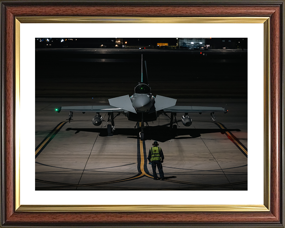RAF Typhoon FGR4 On the Ground at Night Photo Print Royal Air Force Aircraft Wall Art Aviation Decor Posters, Prints, & Visual Artwork Hampshire Prints 10 x 8 Classic Frame Yes