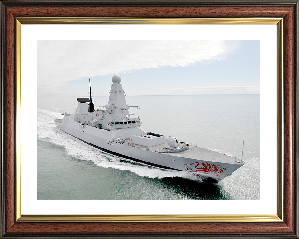 HMS Dragon (D35) Royal Navy Type 45 Destroyer High Starboard Bow View Photo Print Wall Art Decor Posters, Prints, & Visual Artwork Hampshire Prints 10 x 8 Classic Frame Yes