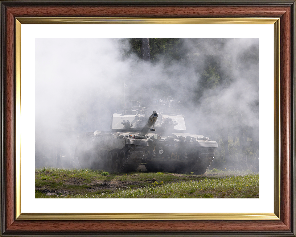 Challenger 2 Main Battle Tank in Smoke Photo Print - British Army Vehicle Hampshire Prints 10 x 8 Classic Frame Yes