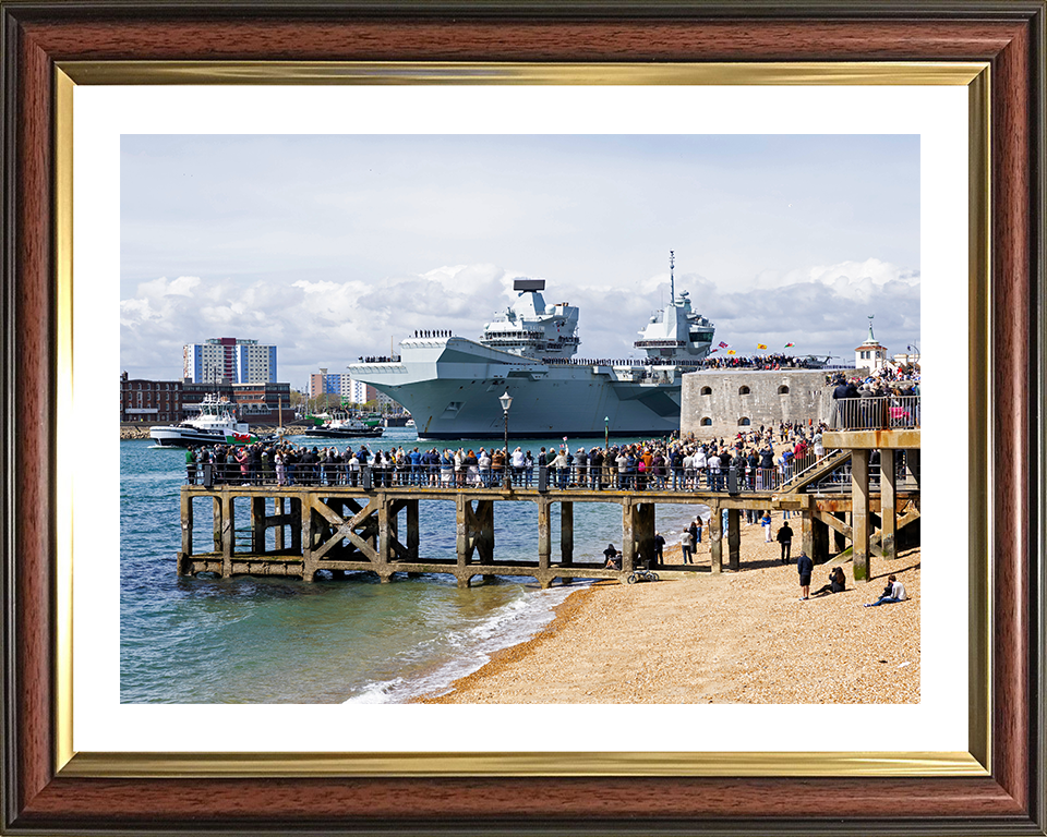HMS Prince of Wales (R09) Photo Print - Round Tower 2025 - Royal Navy Queen Elizabeth Class Aircraft Carrier Hampshire Prints 10 x 8 Classic Frame Yes