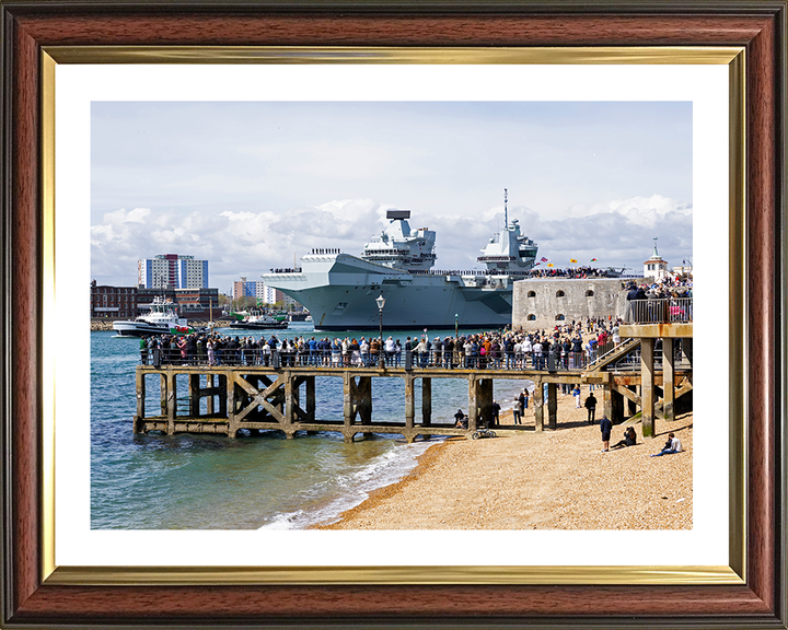 HMS Prince of Wales (R09) Photo Print - Round Tower 2025 - Royal Navy Queen Elizabeth Class Aircraft Carrier Hampshire Prints 10 x 8 Classic Frame Yes