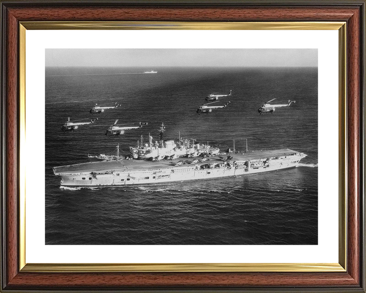 HMS Ark Royal (R09) Royal Navy Audacious Class Aircraft Carrier Whirlwind Flyover 1960 Photo Print Wall Art Decor Posters, Prints, & Visual Artwork Hampshire Prints 10 x 8 Classic Frame Yes