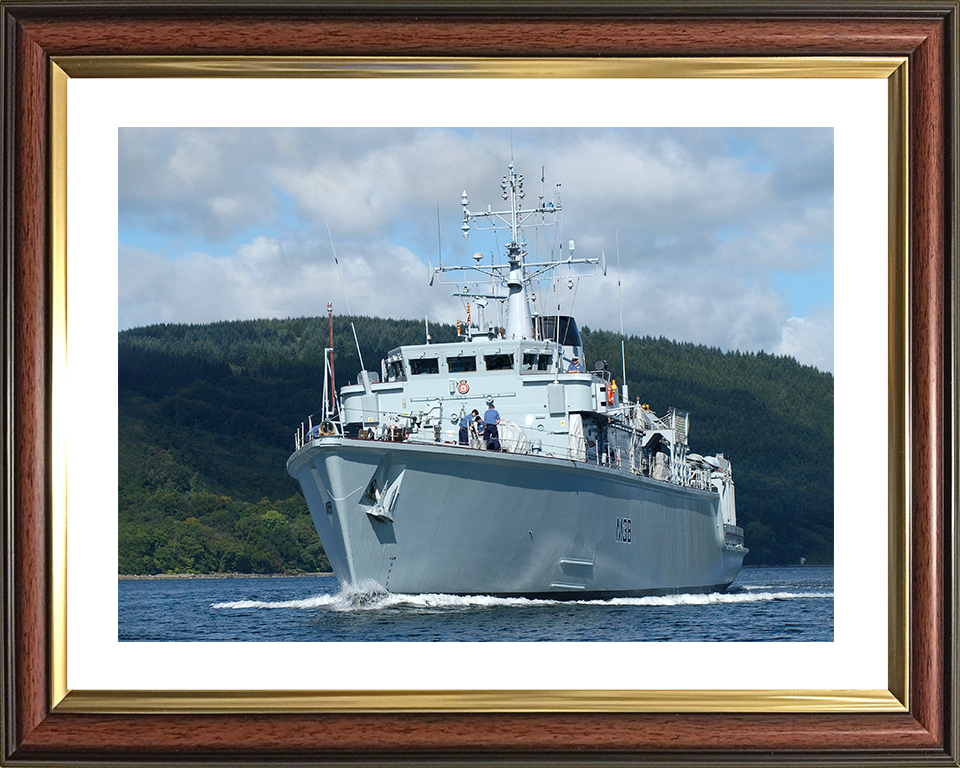 HMS Atherstone (M38) Royal Navy Hunt Class Mine Warfare Vessel Low Port Bow View Photo Print Wall Art Decor Posters, Prints, & Visual Artwork Hampshire Prints 10 x 8 Classic Frame Yes