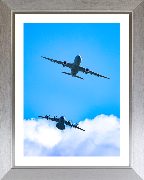 RAF Voyager and A400M Atlas in flight Photo Print - Royal Air Force Aircraft Hampshire Prints 10 x 8 Silver Frame Yes