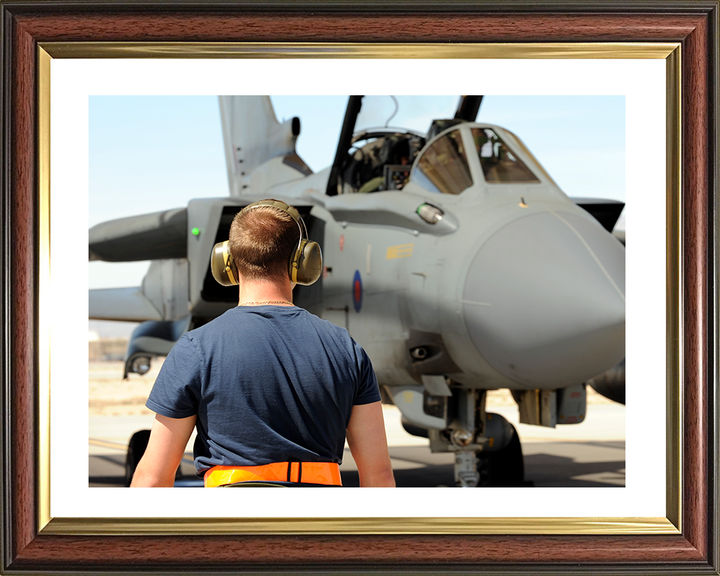 RAF Ground Crew Marshalling a Tornado GR4 Jet Photo Print - Royal Air Force Posters, Prints, & Visual Artwork Hampshire Prints 10 x 8 Classic Frame Yes
