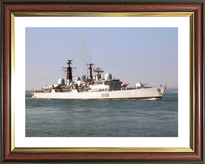 HMS Cardiff (D108) Royal Navy Type 42 Destroyer With Paying Off Pennant Photo Print Wall Art Decor Posters, Prints, & Visual Artwork Hampshire Prints 10 x 8 Classic Frame Yes