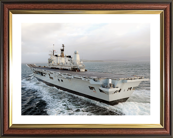 HMS Ark Royal (R07) Royal Navy Invincible Class Aircraft Carrier Port Quarter View at sea Photo Print Wall Art Decor Posters, Prints, & Visual Artwork Hampshire Prints 10 x 8 Classic Frame Yes